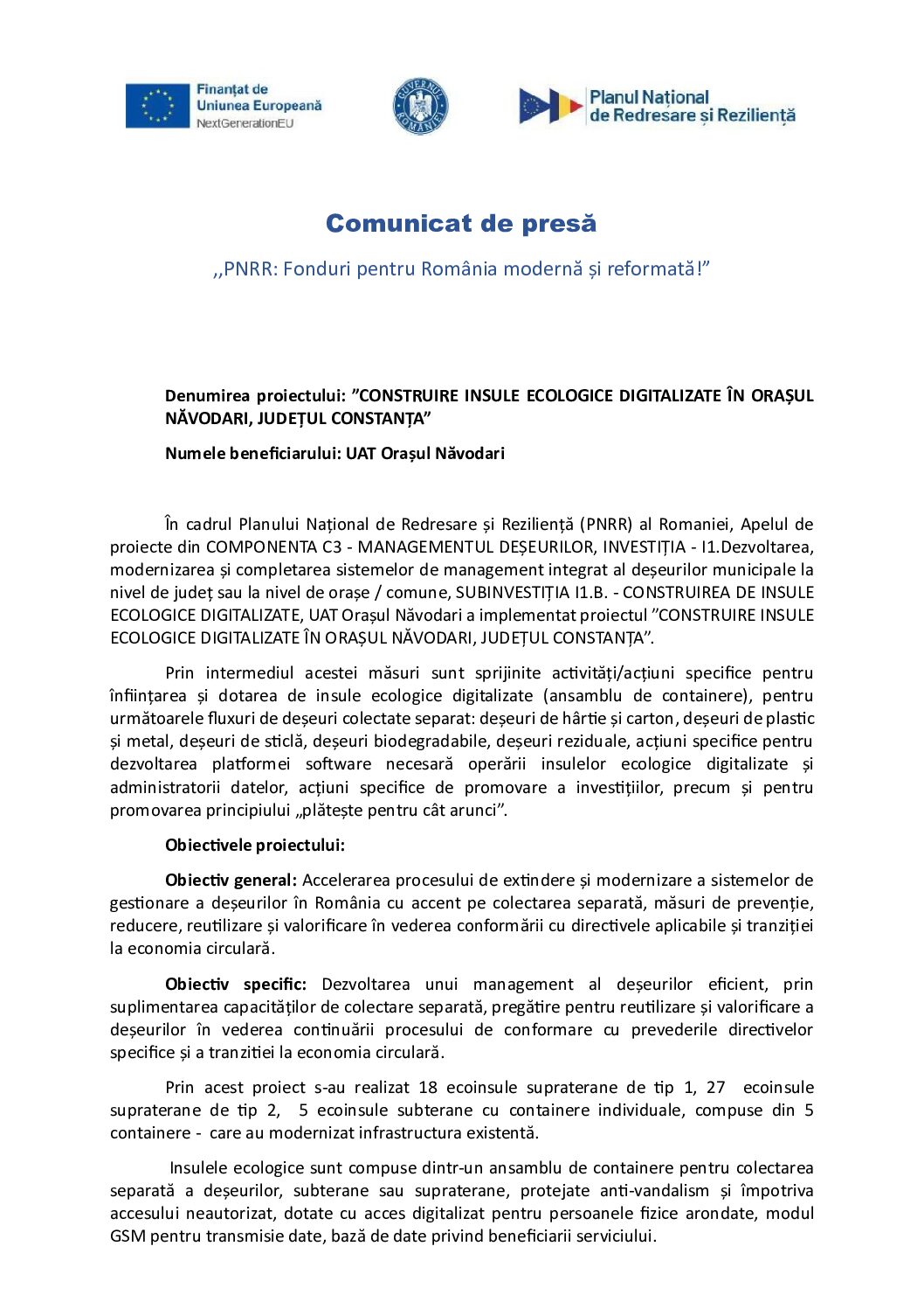 Comunicat de presa finalizare proiect
